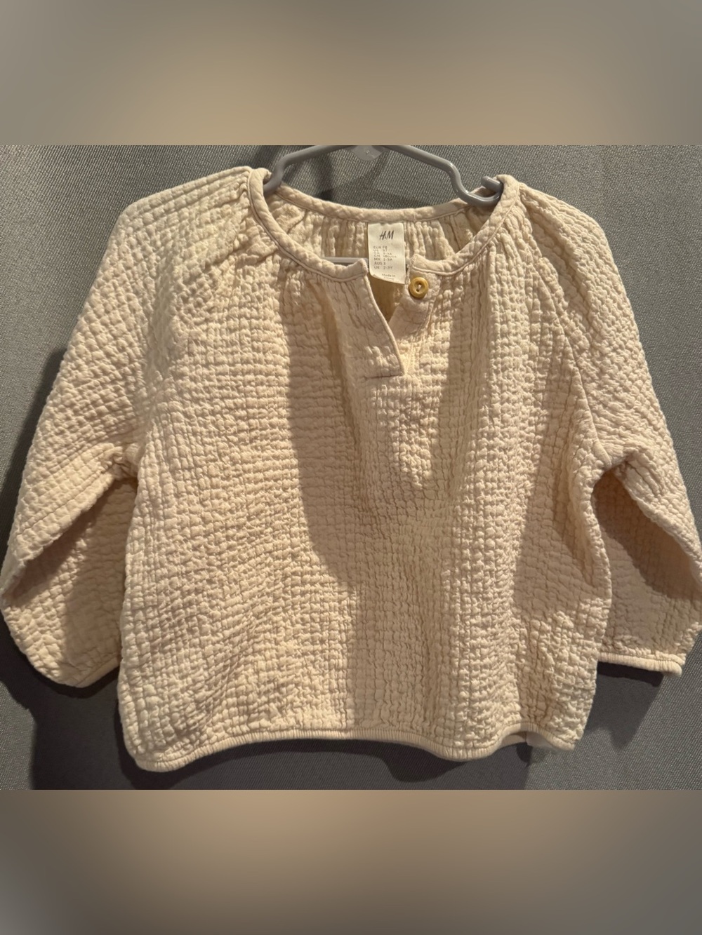 H&M Cream Quilted Long Sleeve Top with Button Neck
